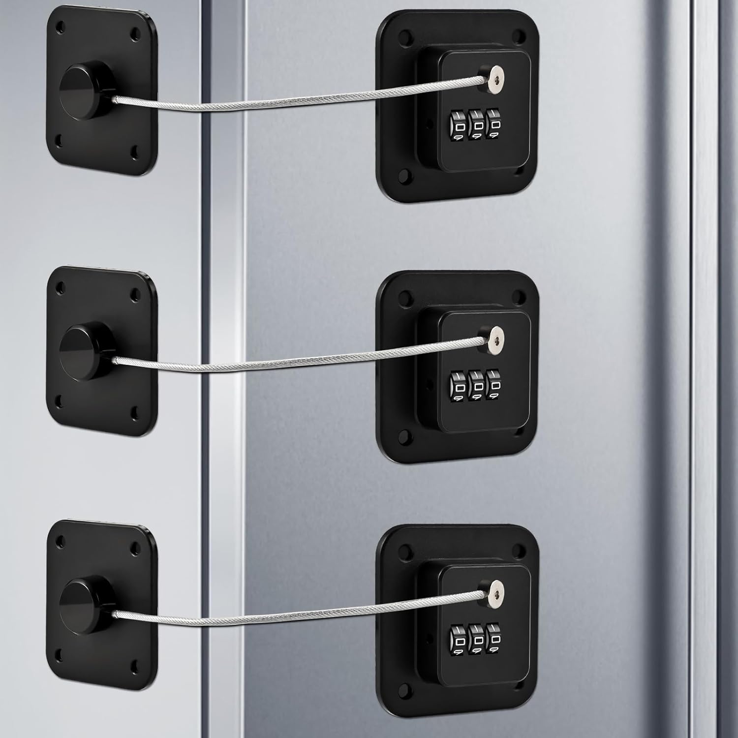 3 Pack Fridge Lock for Kids, Traceless Refrigerator Lock for Adults, Child Proof Cabinet Locks Baby Proofing, Drawer Freezer Locks for Fridge Refrigerator (Black)