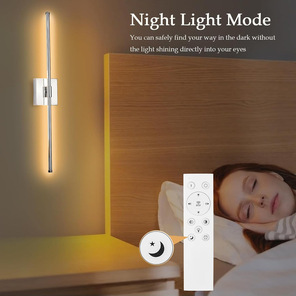 LED Wall Sconce with Remote Control, LED Wall Light, 5 Colors 3000K-6500K & Dimmable, Hardwire Wall Lamp for Living Room, Bedroom, Chrome