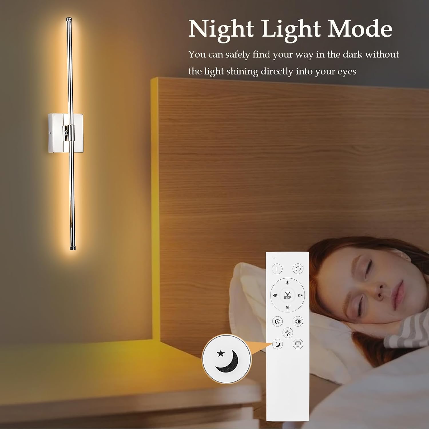 LED Wall Sconce with Remote Control, LED Wall Light, 5 Colors 3000K-6500K & Dimmable, Hardwire Wall Lamp for Living Room, Bedroom, Chrome
