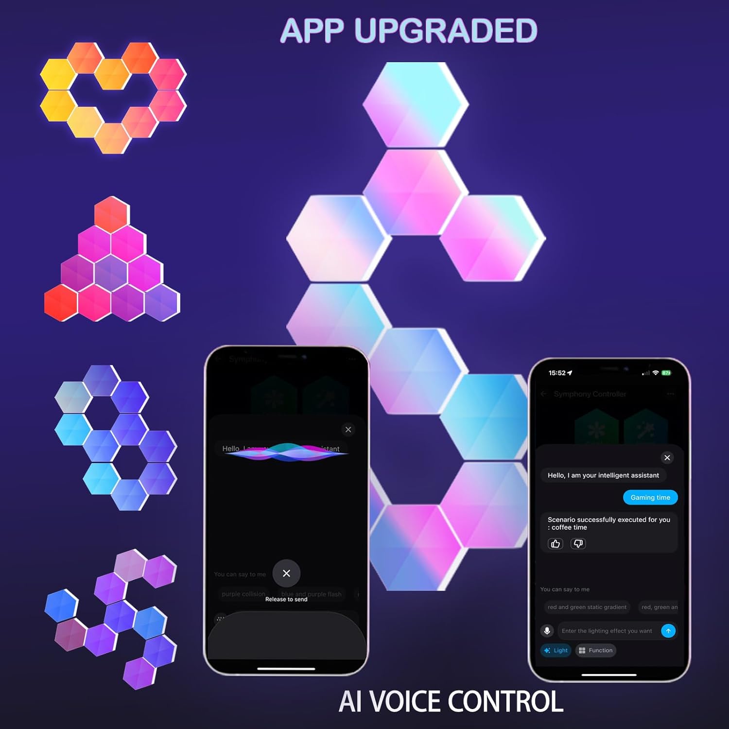 Smart Hexagon Lights DIY Hexagon Led Light App & Remote Controlled & Music Sync Features USB & Type C Modern RGB Wall Panels for Living & Gaming Decor (10Pack)