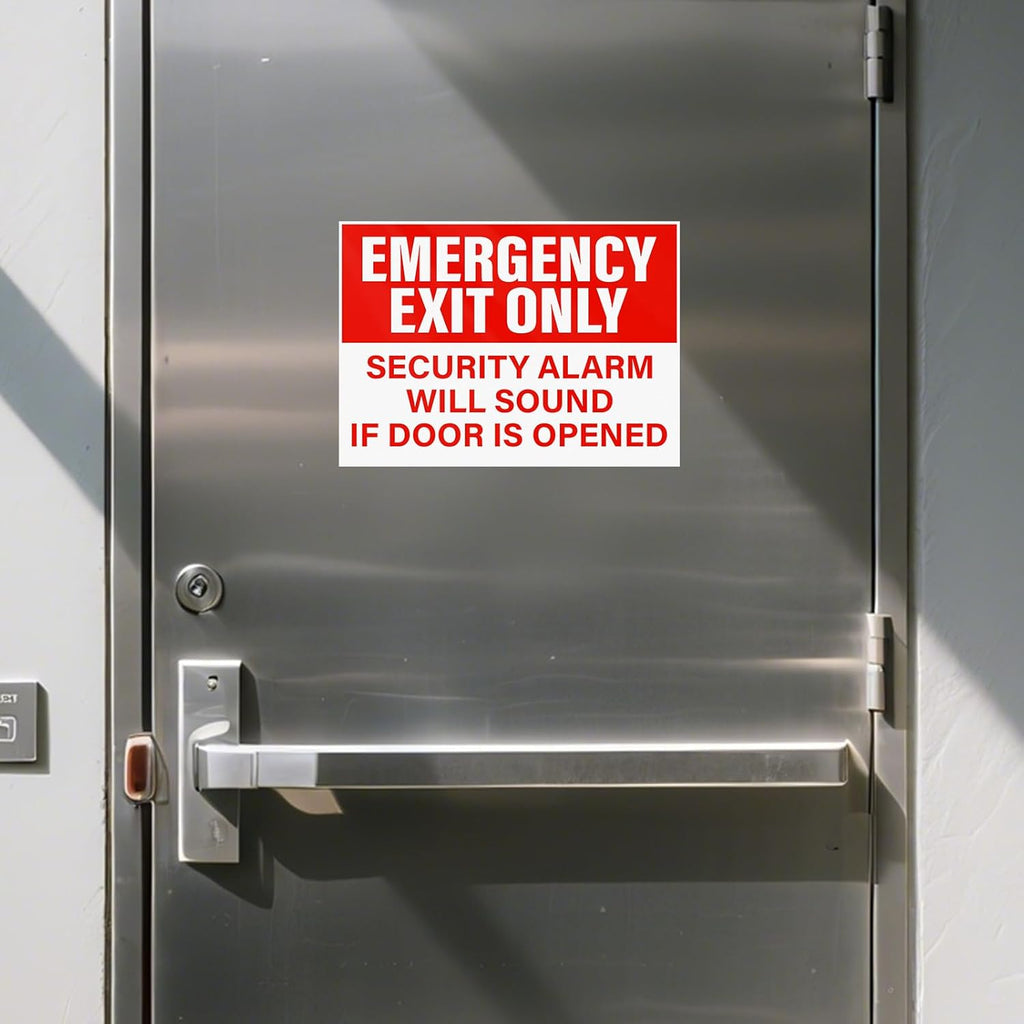 10 Pack Emergency Exit Only Security Alarm Will Sound If Door Is Opened Stickers 10 × 7 Inches Vinyl Self Adhesive Waterproof Safety Signs for Workplace Warehouse Office