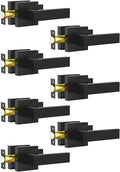 Passage Door Lever, 7 Pack Matte Black Interior Door Handles for Hallway and Closet, Heavy Duty Square Interior Keyless Door Handles Non-Locking Door Knobs for Right & Left Side Door