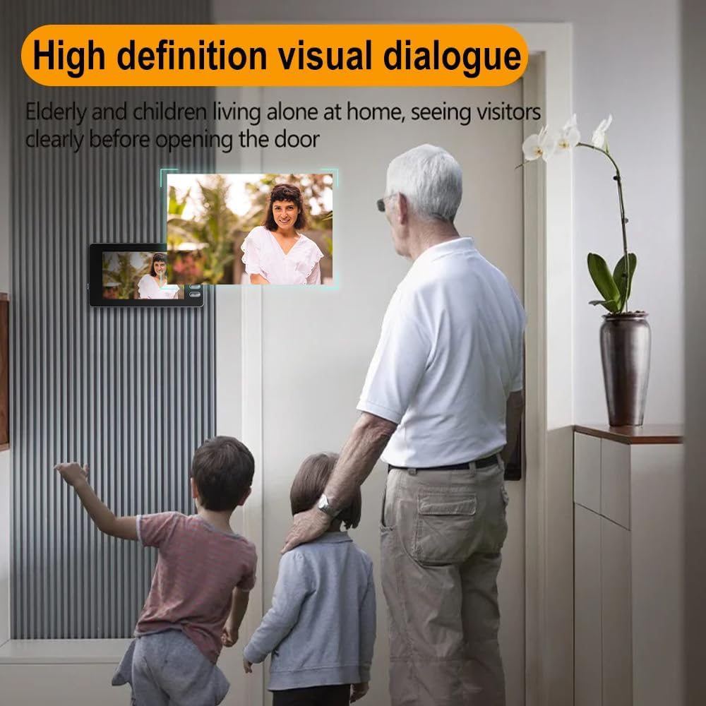 Door Bell Camera Wireless No Subscription with Monitor for Apartment, Timbre con Camara 1080P No App/WiFi Needed, Video Intercom 2-Way Talk,Waterproof Door Bell with Recording & Night Vision
