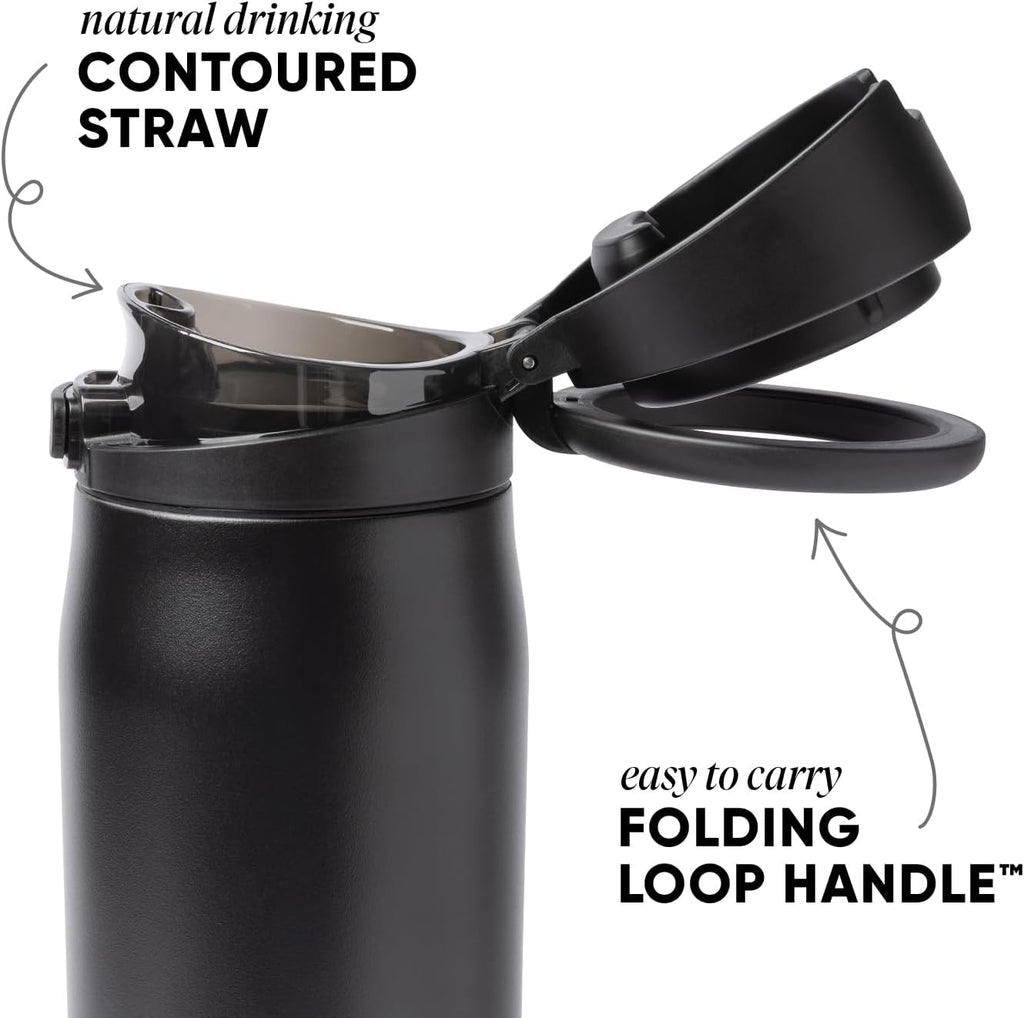 Simple Modern Mesa Loop Water Bottle with Covered Straw and Handle | 24oz Cup Holder Friendly Insulated Stainless Steel Bottles for Travel, Sports and School | Midnight Black