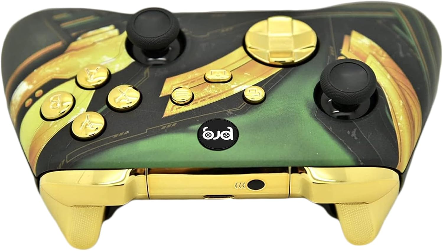 Hand Airbrushed Fade Custom Controller Compatible with Xbox Series X/S & Xbox One (Series X/S Green Armor W/Gold Chrome Inserts)