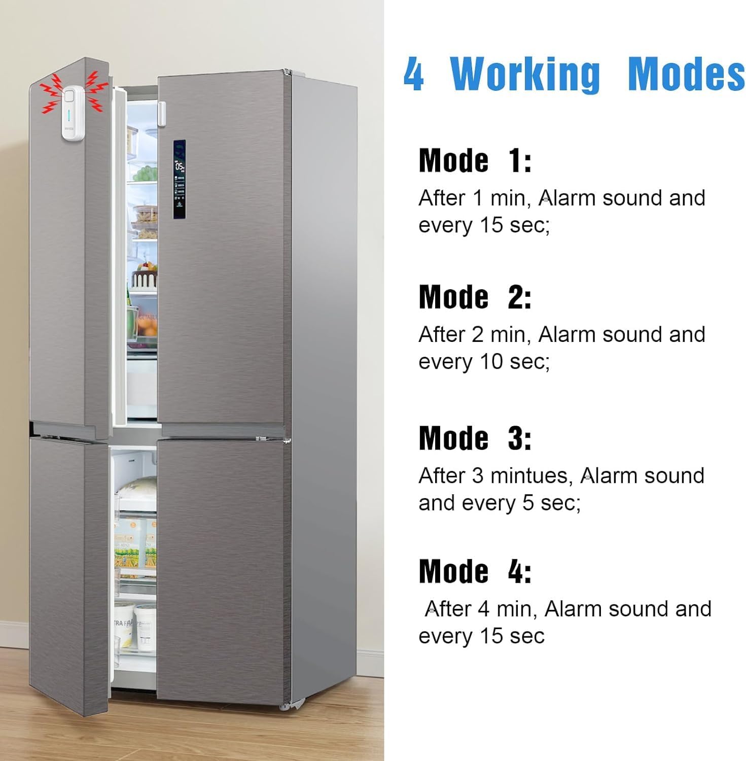 DAYTECH Refrigerator Door Alarm Freezer Door Left Open Alarm with Delay 1/2/3/4 mins Window Door Ajar Alarm Fridge Alarm 0 to 120 dB for Freezer Home Store Business Office 3 Sets White