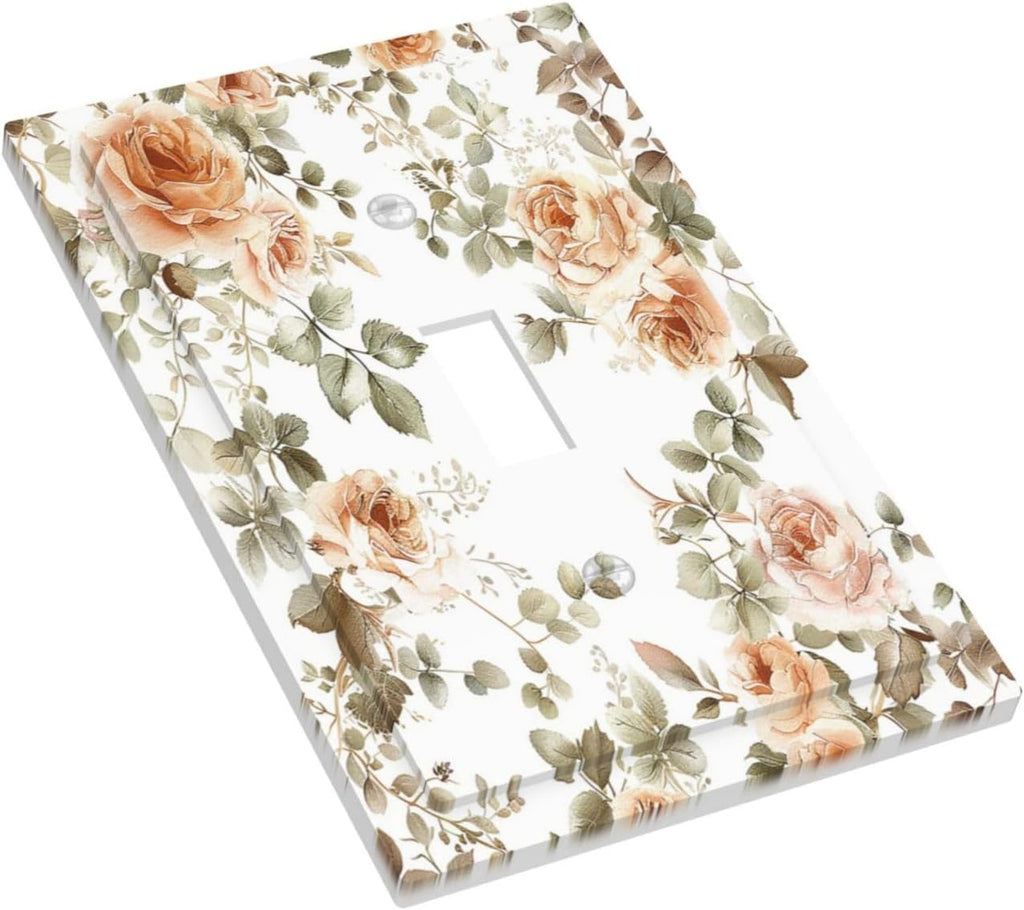 Decorative Light Switch Cover Vintage Warm Color Orange Flowers And Leaves 1 Gang Single Toggle Device Electrical Faceplate Switchplates Decorator Outlet Wall Plate for Bedroom living Room