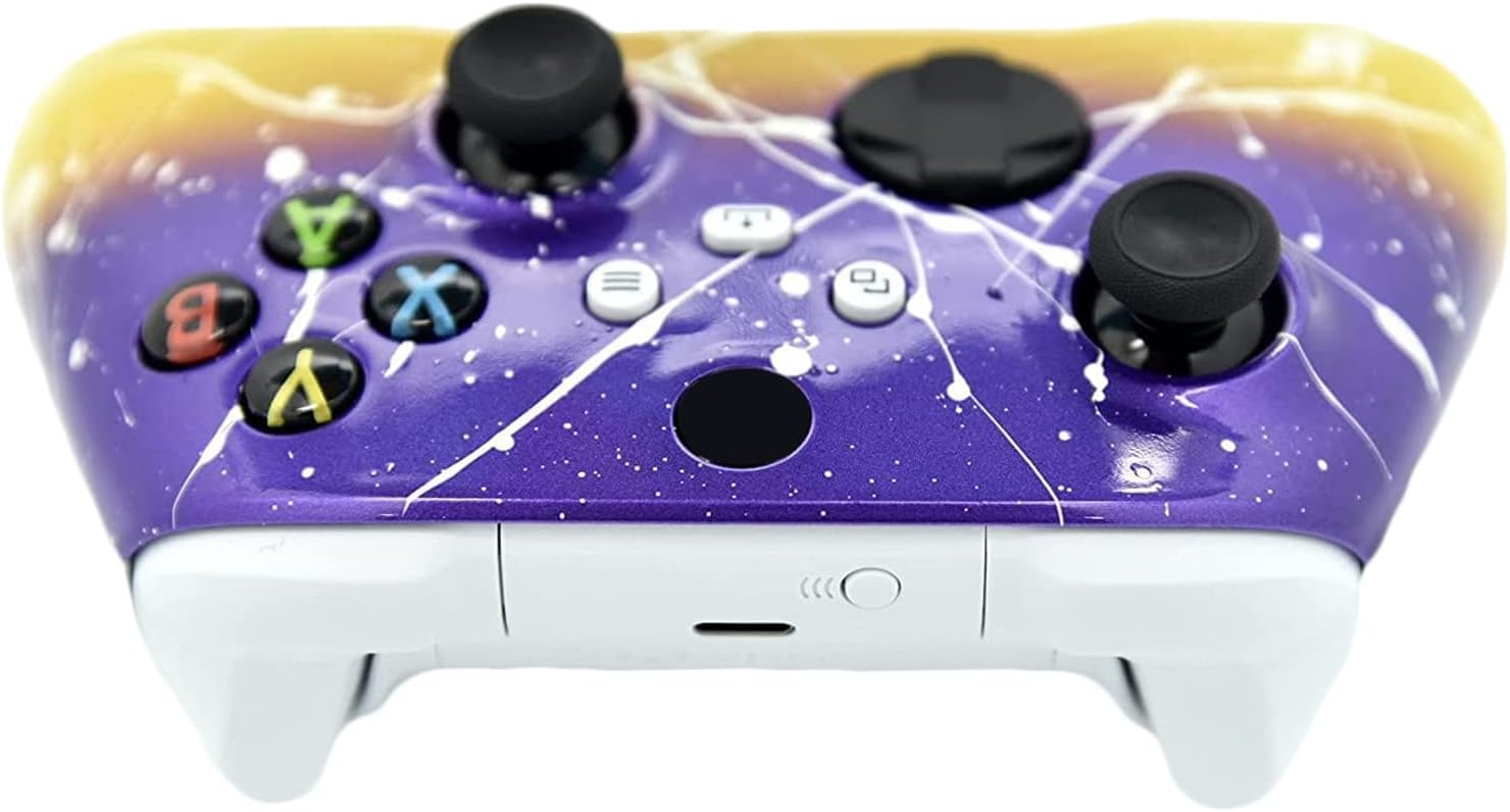 Hand Airbrushed Fade Custom Controller Compatible with Xbox Series X/S & Xbox One (Series X/S Purple & Yellow White Drip)