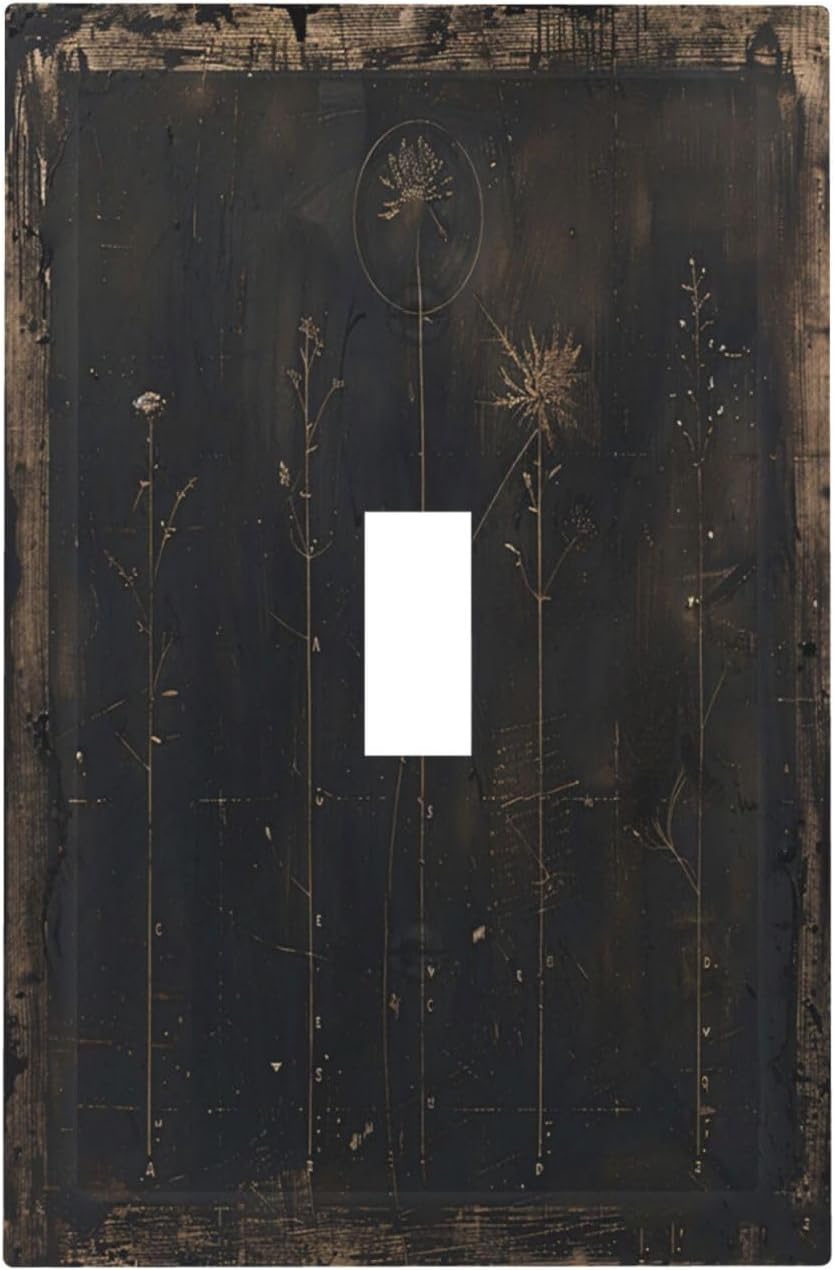 Decorative Light Switch Cover Plate Black And White Dandelion Art Vintage Wood Grain 1 Gang Single Toggle Wall Plate Electrical Outlet Covers Decorate Switch Plate Cover for Farmhouse Cabin Decor