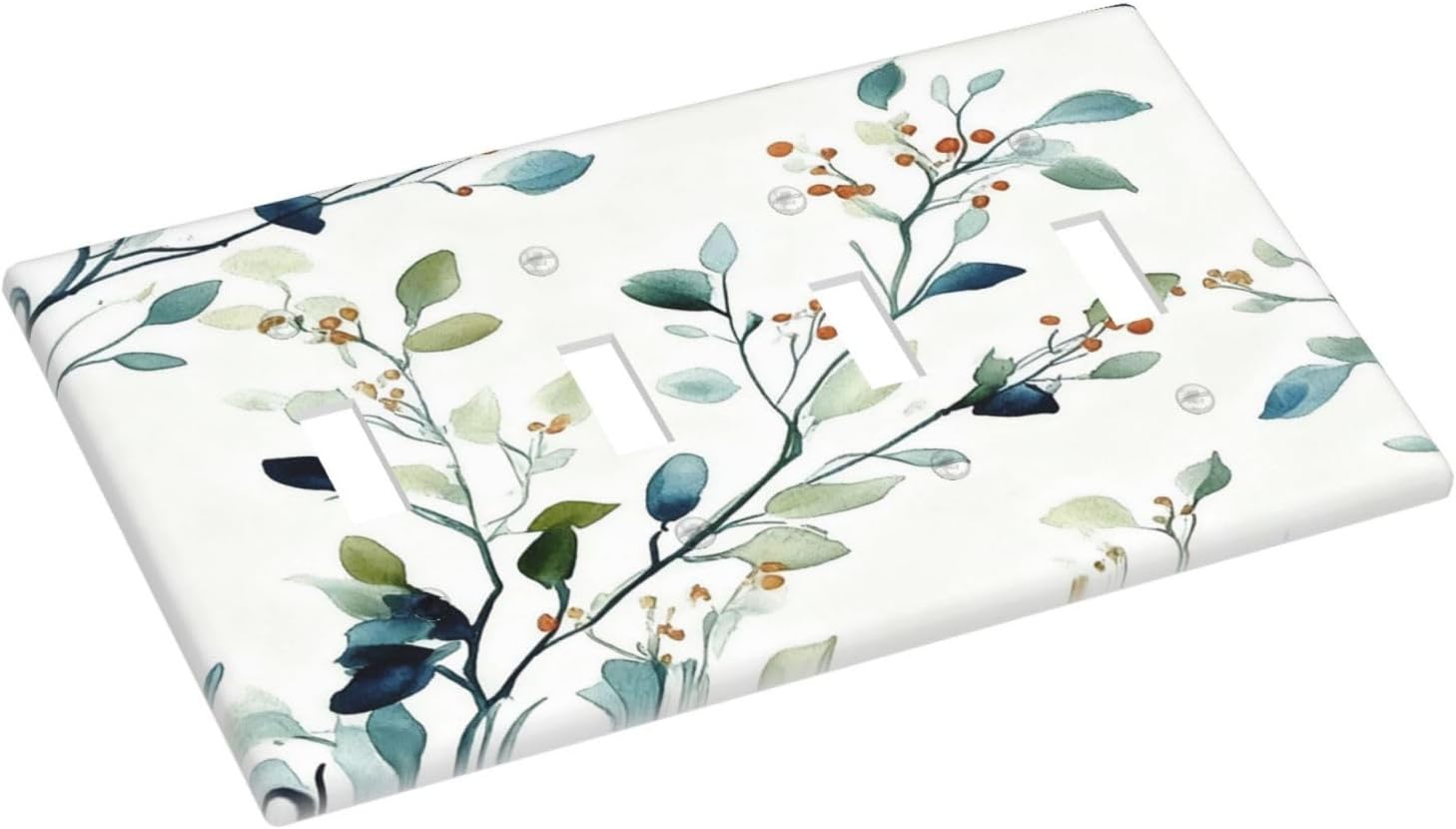 Decorative Light Switch Cover Plate Eucalyptus Leaf Geen Sage Leaves 4 Gang Wall Plates for Electrical Outlets Quad Toggle Switch Plate Covers Outlet Covers Faceplate for Bedroom Home Decor