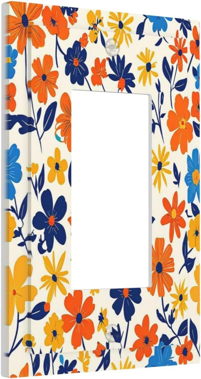 Nature Flowers Botany Plant Art Floral Decorative Outlet Covers 1 Gang Single Rocker Light Switch Cover Plate Wall Plates GFCI Faceplate for Bedroom Bathroom Decor