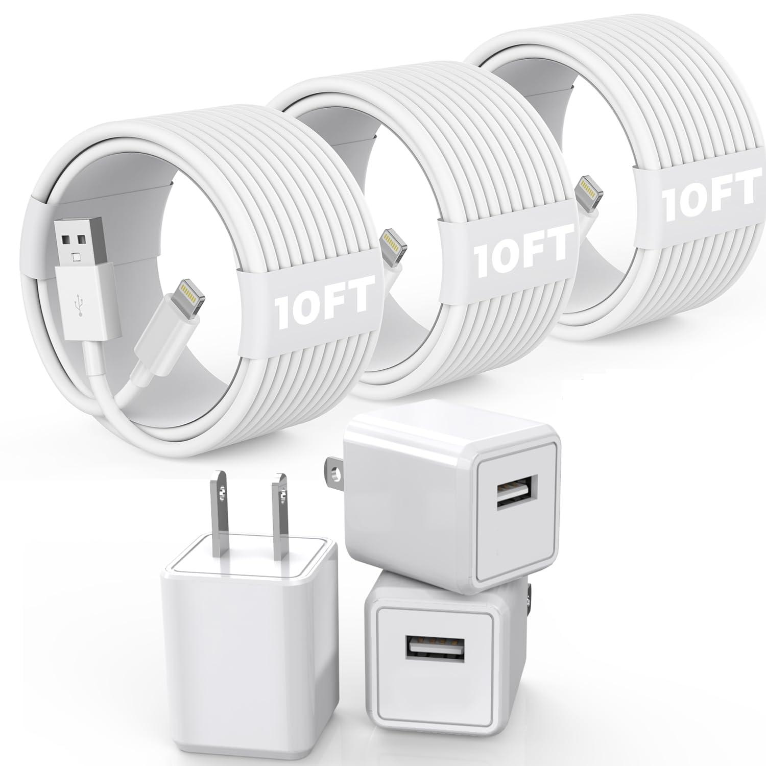 3Pack 10FT Long iPhone Charger,[Apple MFi Certified] Cube Phone Charging Transfer Cord 10Foot Lightning Cable USB Plug Wall Charger Block Travel Adapter for iPhone 14/13/12/11/SE 2022/8/7/XS/XR/X/iPad