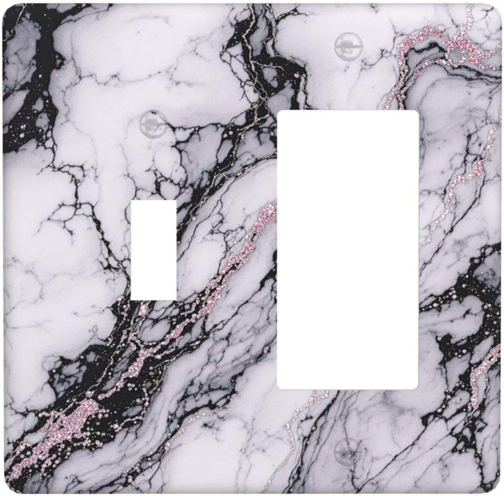 Outlet Covers White Marble Pattern Black Lines Pink Lines 1 Toggle 1 Rocker Combination Decorative Wall Plate Electrical Switch Plates Light Switch Cover Plate for living Room Office Decor