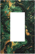 Green/Gold Modern Abstract Luxury Marble 1 Gang Wall Plates Single Rocker Light Switch Covers Decorative Switch Plates Electrical GFCI Panel Covers for Home Office Decor 5 x 3 IN