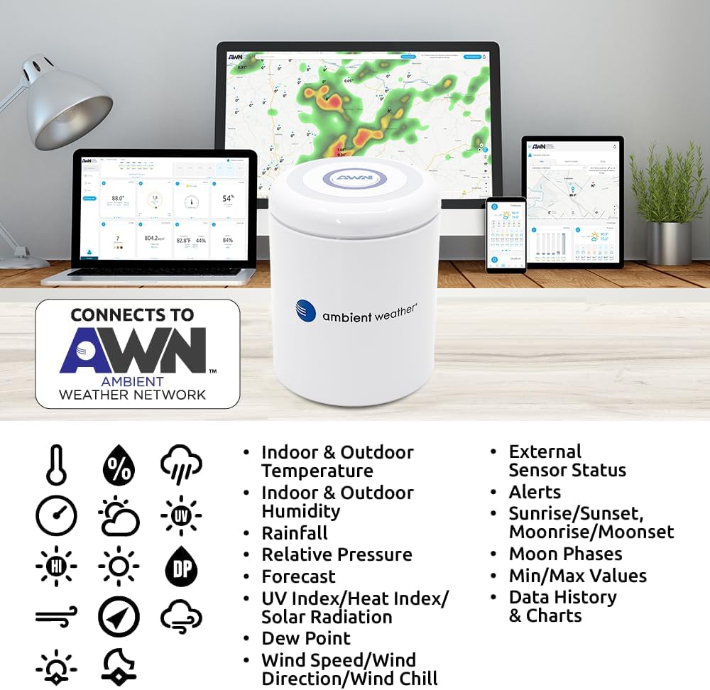 Ambient Weather WS-5000-IP3 Ultrasonic Professional Smart Weather Station with Remote Monitoring and Alerts