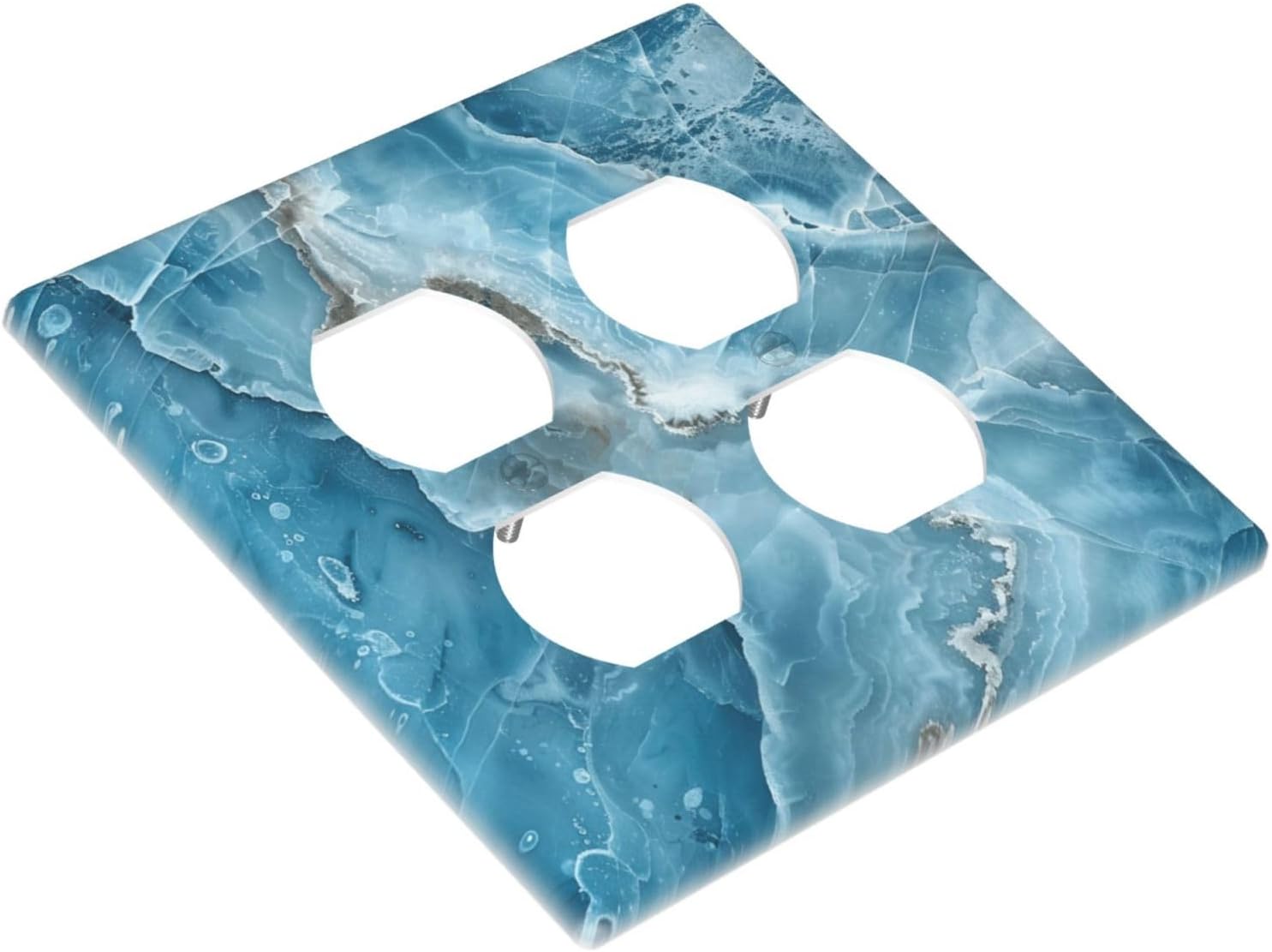 Decorative Outlet Covers Abstract Watercolor Blue Marble Texture 2 Gang Light Switch Cover Plate Double Duplex Wall Plates for Electrical Outlets Switch Plate Covers for Bedroom Home Decor