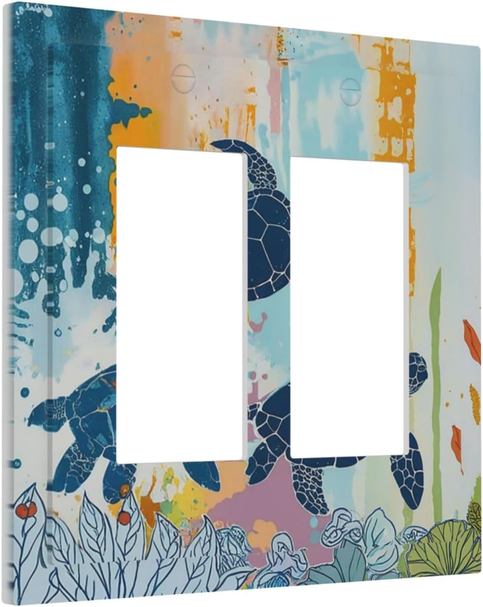 Decorative Outlet Covers Colorful Ocean Sea Turtle Marine Life 2 Gang Double GFCI Rocker Electrical Wall Panels Light Switch Cover Plate for Kids room Bedroom Decor