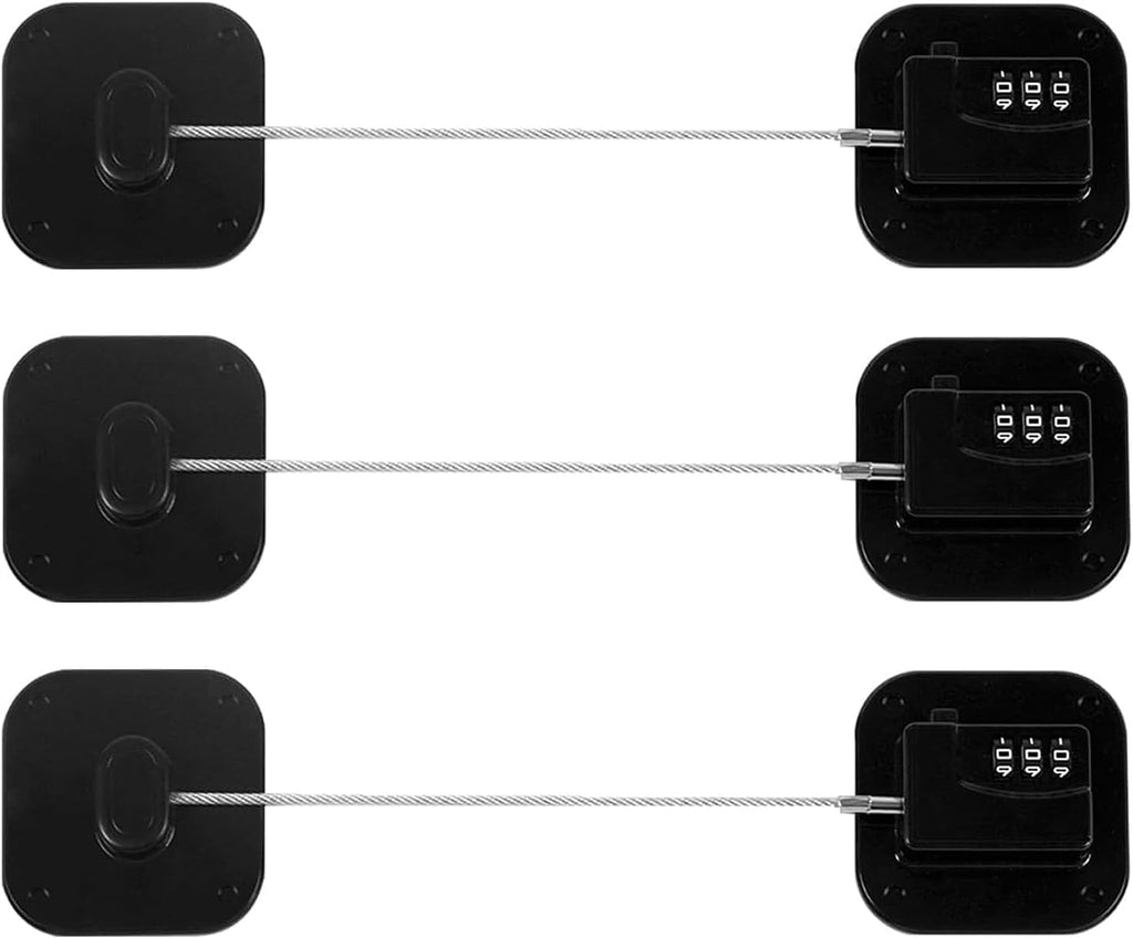 Refrigerator Lock, Combination Lock for Refrigerator Cabinets, Drawers, Heavy Duty Fridge Lock, Easy Install No Keys Needed, Black (Black-3Pack)