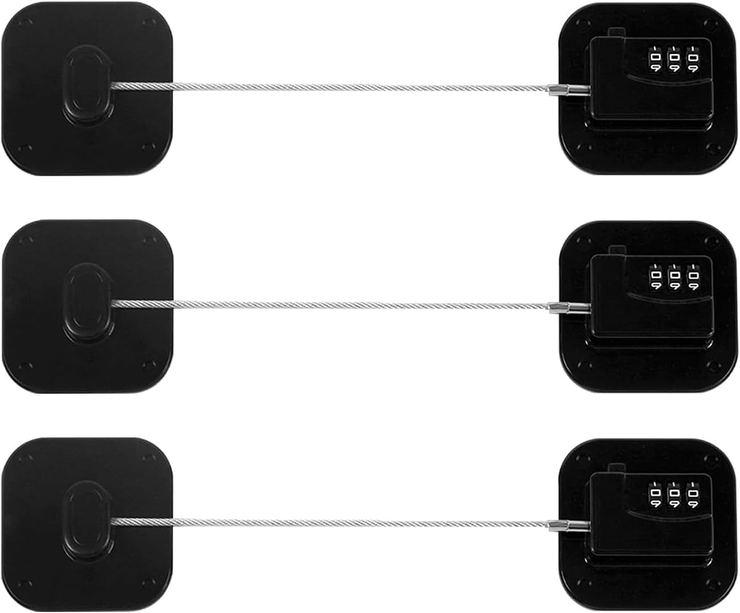 Refrigerator Lock, Combination Lock for Refrigerator Cabinets, Drawers, Heavy Duty Fridge Lock, Easy Install No Keys Needed, Black (Black-3Pack)