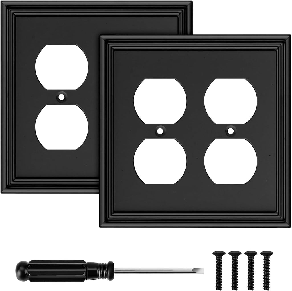 Black Modern Decorative Wall Plate Light Switch Cover Decorator Outlet Covers Rocker Switch Plates Bamboo Fiber Material Wall Plates for Kitchen Bathroom (2 Gang Duplex-2 Pack)