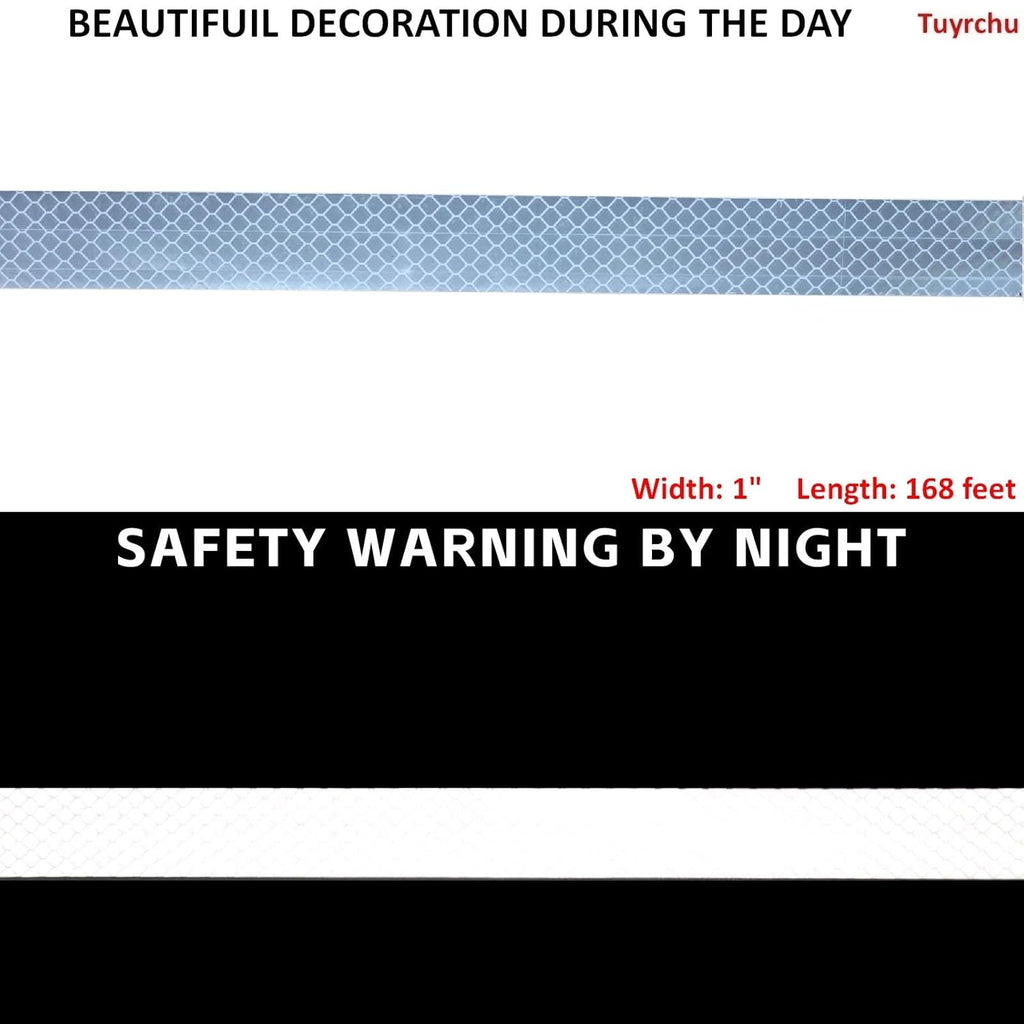 Non Fading White Reflective Tape Outdoor Waterproof 1 inch Wide, High Visibility Warning Industrial Marking Tape,Safety Stickers (168 feet)