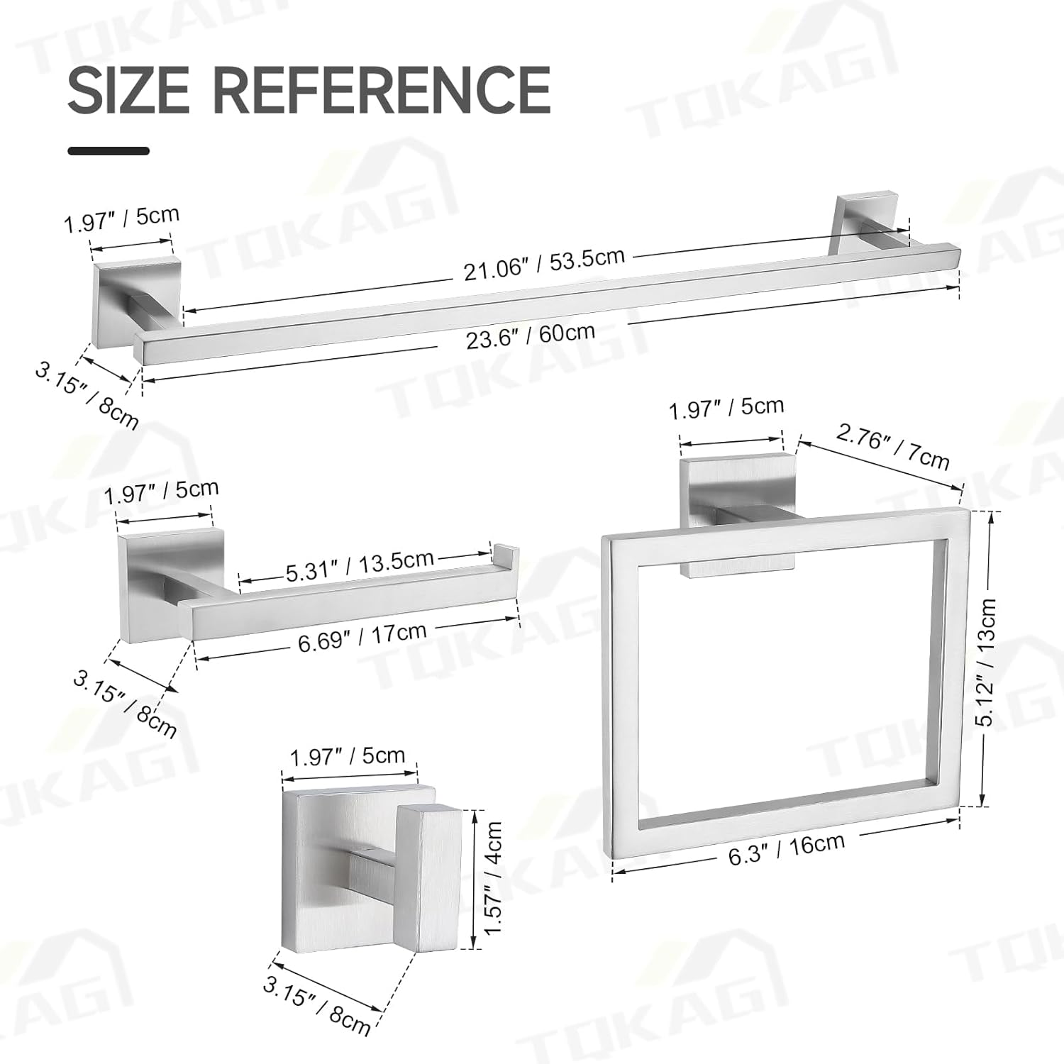 TQKAG 5-Piece Bathroom Hardware Set Brushed Nickel Classic Wall Mounted SUS304 Stainless Steel Bathroom Accessories Set 23.6" Towel Rack for Bathroom, Brushed Nickel
