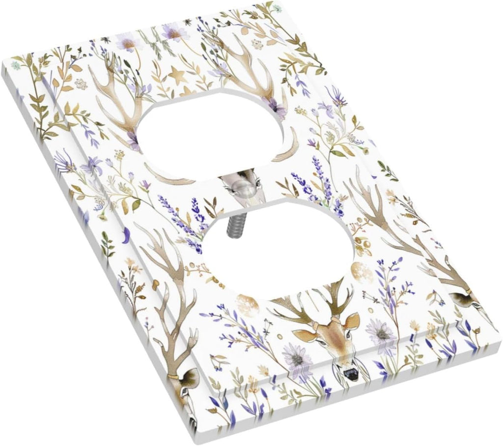 Outlet Covers Gothic Retro Floral Damask Elk Wild Flower 1 Gang Duplex Light Switch Cover Decorative Switch Plates Electrical Receptacle Faceplate Wall Plate For Bed Room Living Room