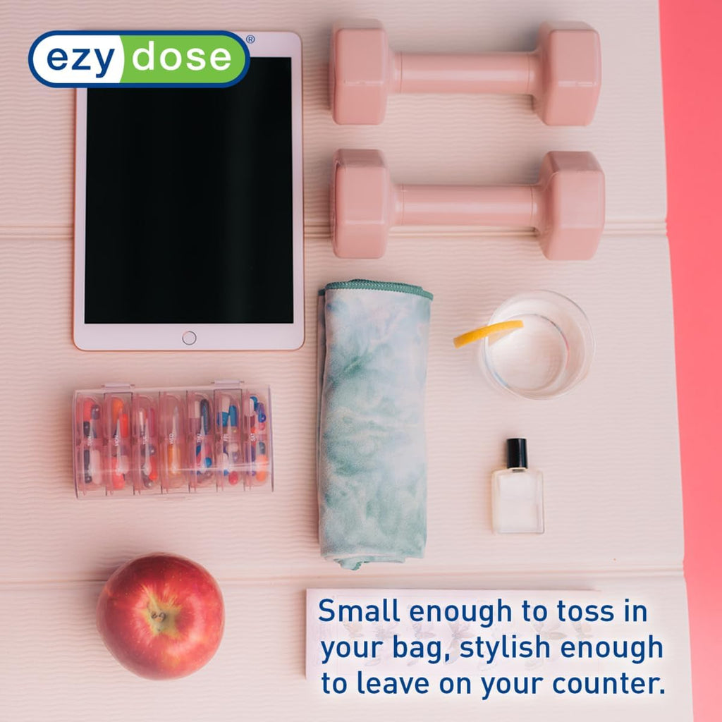 EZY DOSE Weekly (7-Day) Daily Individual AM/PM Pill Organizer with Case, Portable Medication Dispenser, Travel-Friendly Durable Pill Container, 2X Day Compartments for Vitamins and Supplements, Pink