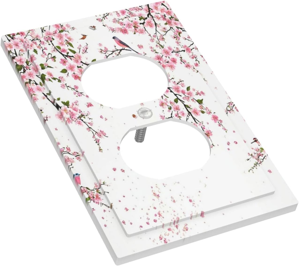 Decorative Outlet Covers Rustic Plum Blossom Pink Flowers 1 Gang Duplex Light Switch Cover Plate Unique Wall Plate Electrical Switch Plate Covers for Home Bedroom Decor （2 Pack）