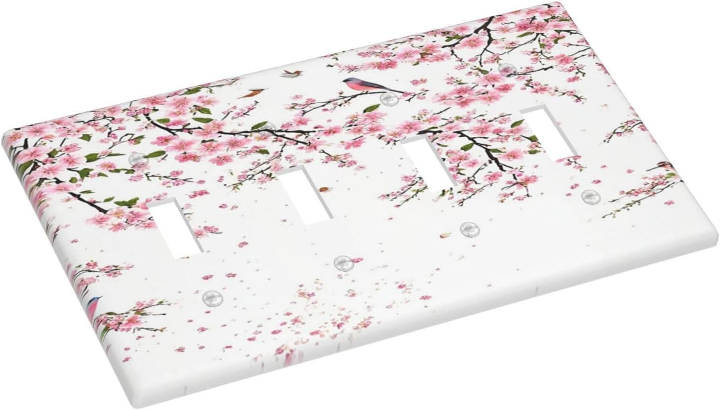 Decorative Light Switch Plate Covers Rustic Plum Blossom Pink Flowers 4 Gang Light Switch Cover Quad Toggle Wall Plate Outlet Covers for Country Home Bedroom Decor