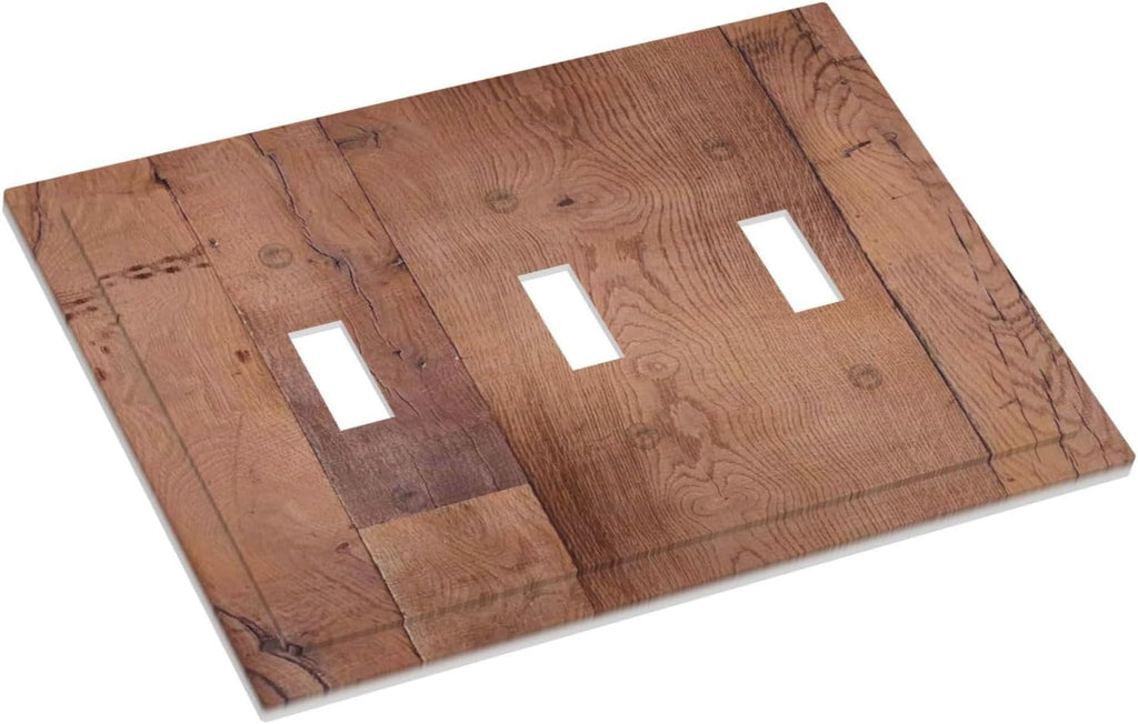Rustic Brown Dark Wood Texture Printing Decorative Switch Plates 3 Gang Wall Plate Triple Toggle Light Switch Cover Faceplate Electrical Wall Panels For Farmhouse Cabin Decor