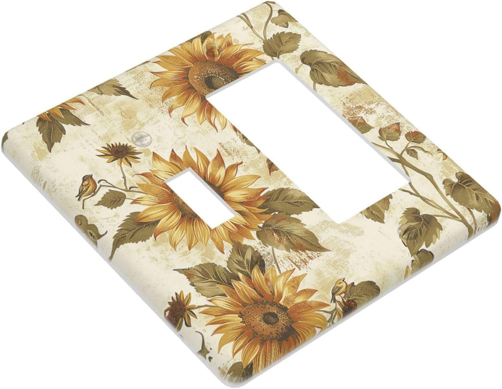 Outlet Covers Rustic Sunflower Floral Pattern 1 Toggle 1 Rocker Combination Decorative Wall Plate Electrical Switch Plates Light Switch Cover Plate for Bedroom Cabin Decor
