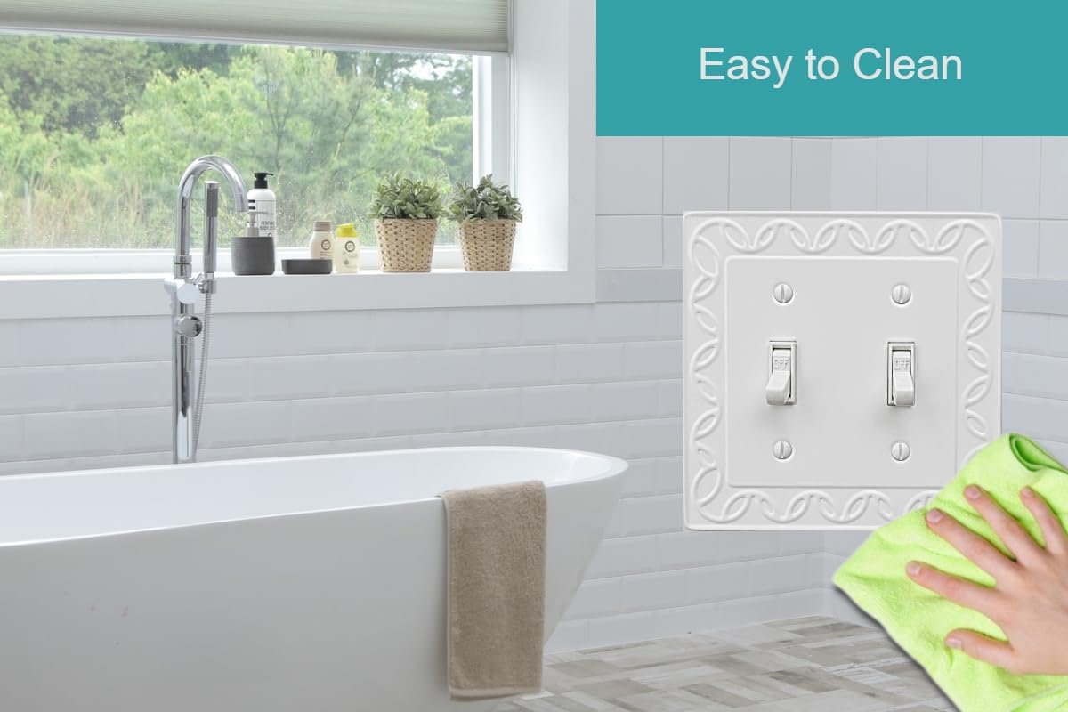 Double Toggle Light Switch Cover NovaBloom Metal Wall Plate, 2-Pack White 2 Gang, Light Switch Cover Decorative Wallplate, Durable