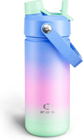 ENCOOL Insulated Water Bottle with Straw Stainless Steel Water Bottle, Leak-Proof, BPA-Free, Double Wall Vacuum Keeps Cold for 24 Hours for Sports, Travel, School (18 oz, Frosted Lilac)