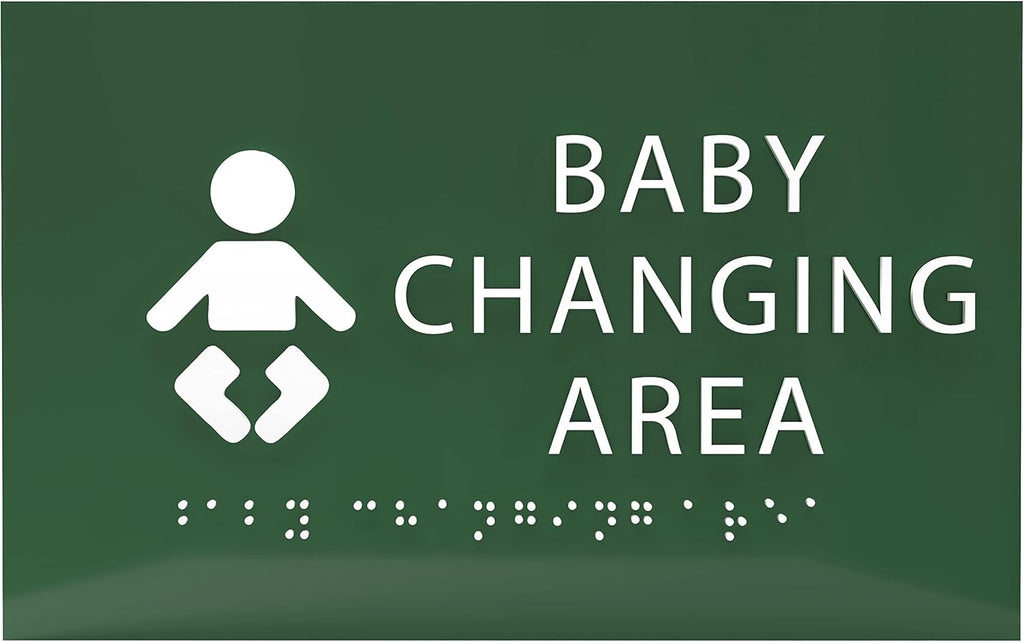 6" X4" Baby Changing Area Sign | Tactile Graphics Grade 2 Braille Text Baby Care Sign| ADA Compliant Wall Mount Plastic Restroom Sign for Hospital, Offices, Clinics and Apartments