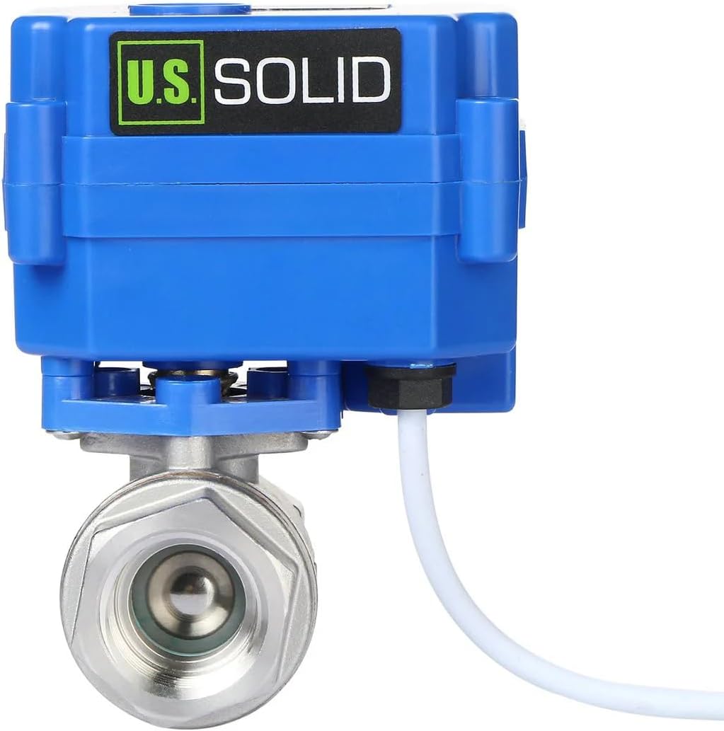 U.S. Solid Motorized Ball Valve- 1/2" Stainless Steel Ball Valve with Full Port, 9-24V AC/DC and 2 Wire Auto Return Setup