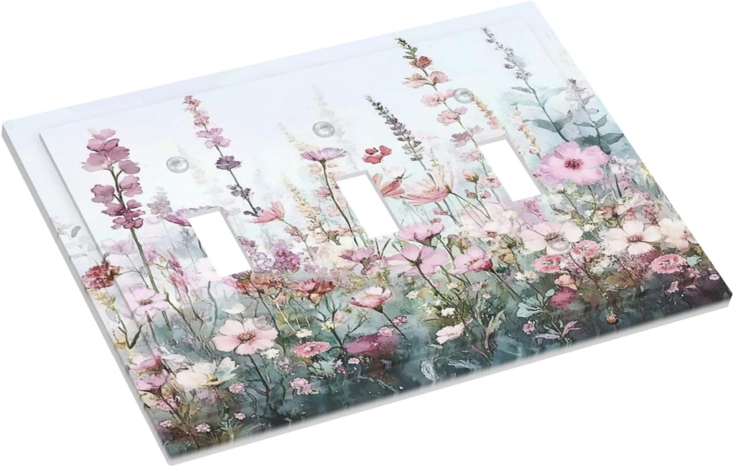 Pink Floral Watercolor Botanical Wildflowers Decorative Switch Plates 3 Gang Wall Plate Triple Toggle Light Switch Cover Faceplate Electrical Wall Panels For Bed Room Living Room Decor