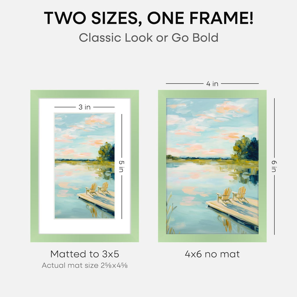 Homeforia Sage Green 4x6 Picture Frame, High End Metal 4 x 6 Frames with Mat 3 x 5 for Print, 4by6 Desk Frame Matted to 3x5 in Photo, 4 by 6 Wall or Tabletop Frames, Tempered Glass, Wall Kit, Set of 1