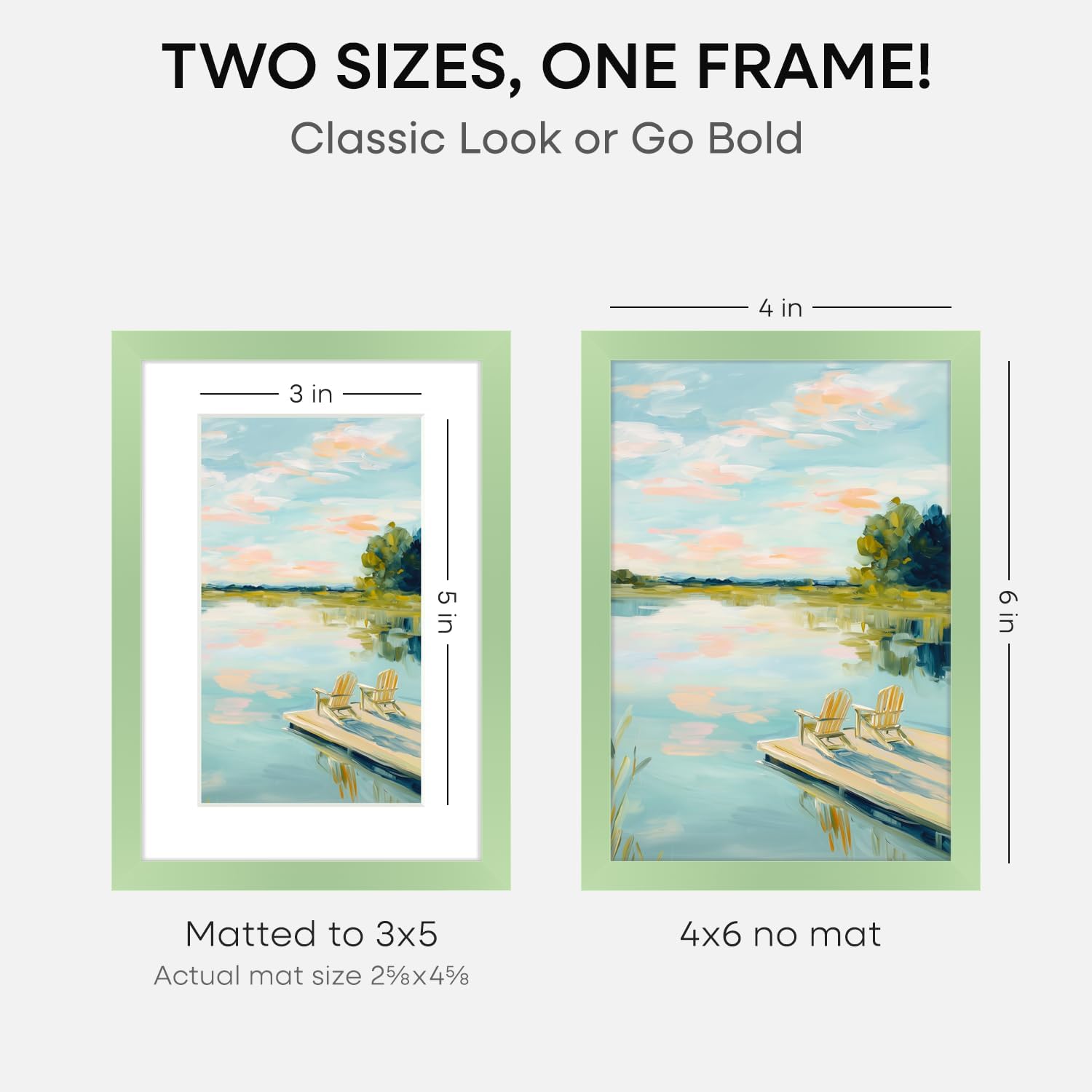 Homeforia Sage Green 4x6 Picture Frame, High End Metal 4 x 6 Frames with Mat 3 x 5 for Print, 4by6 Desk Frame Matted to 3x5 in Photo, 4 by 6 Wall or Tabletop Frames, Tempered Glass, Wall Kit, Set of 1