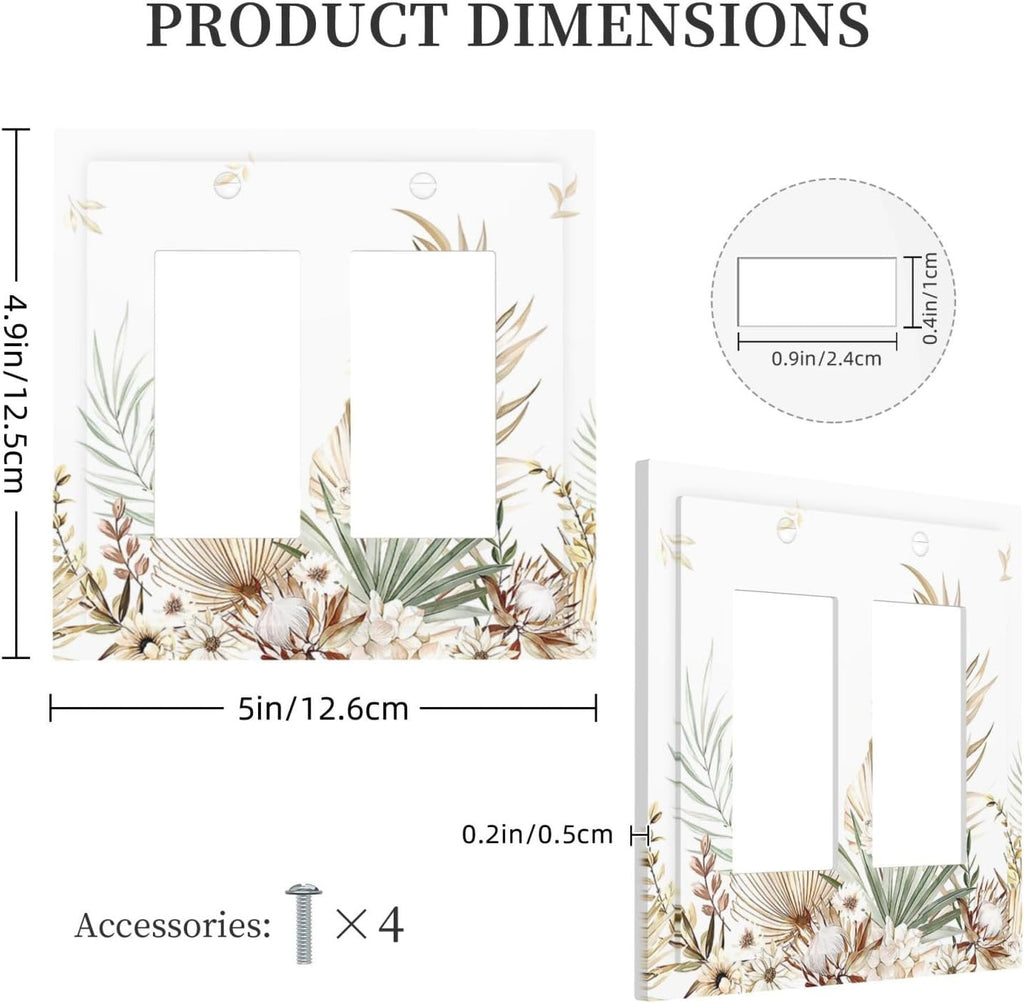 Decorative Outlet Covers Boho Leaves Watercolor Tan Leaf Floral Plant 2 Gang Double GFCI Rocker Electrical Wall Panels Light Switch Cover Plate for Bedroom Home Decor