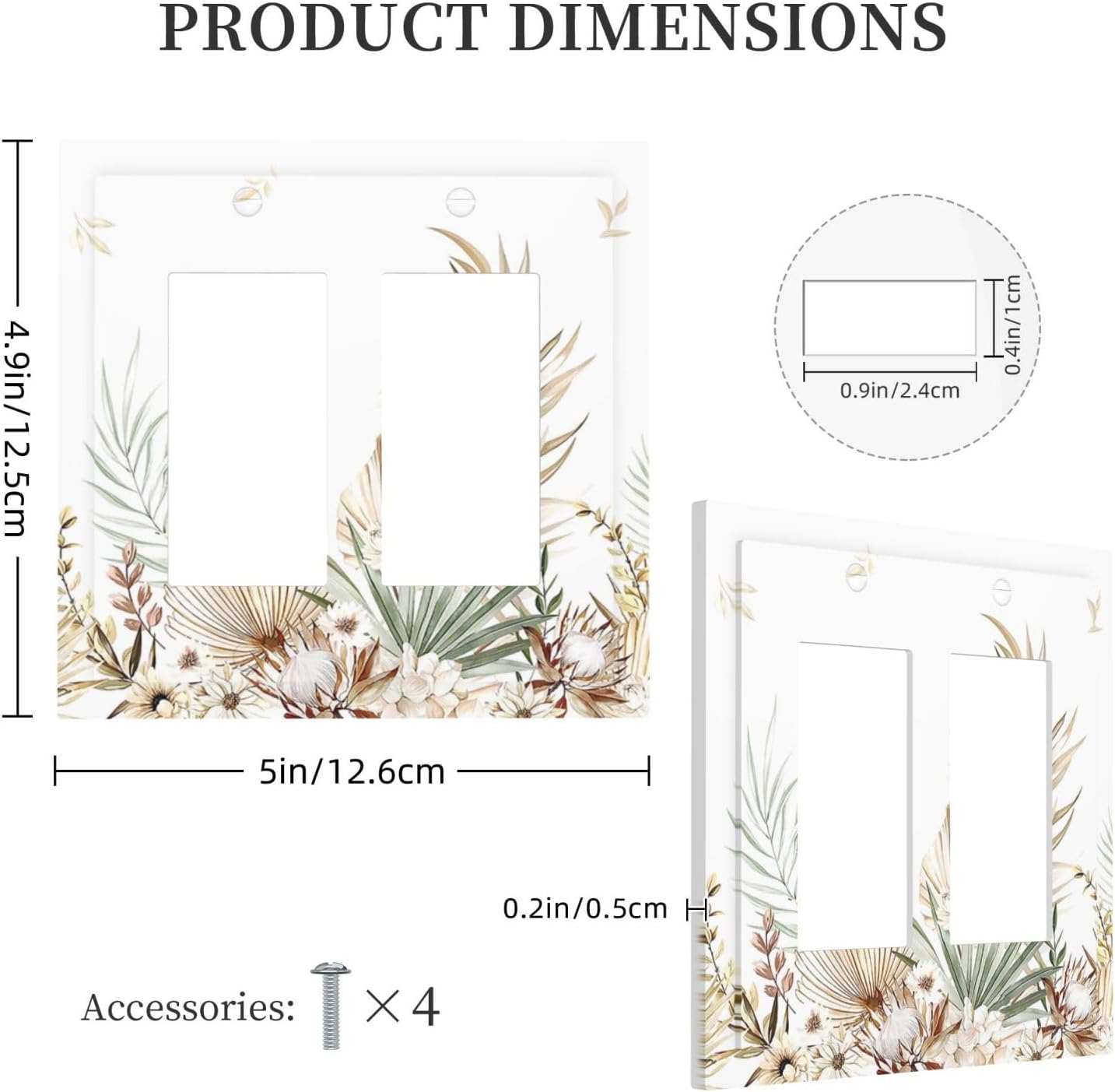 Decorative Outlet Covers Boho Leaves Watercolor Tan Leaf Floral Plant 2 Gang Double GFCI Rocker Electrical Wall Panels Light Switch Cover Plate for Bedroom Home Decor