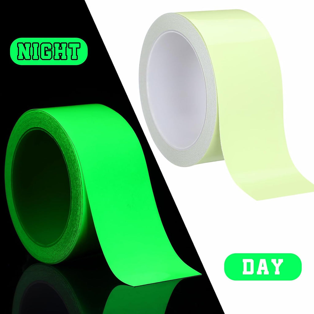 2 Rolls Glow in The Dark Tape 32.8 ft x 2 Inch Luminous Phosphorescence Green Long Lasting Bright Glow Tape for Halloween Night Decorations, Theater Stages, Stairs, Walls, Steps and Exit Sign