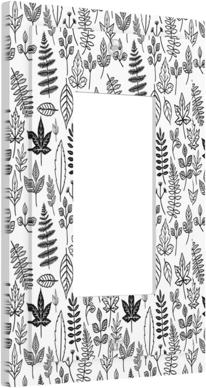 Black White Leaf Wheat Maple Leaf Plant Decorative Outlet Covers 1 Gang Single Rocker Light Switch Cover Plate Wall Plates GFCI Faceplate for Bedroom Bathroom Decor