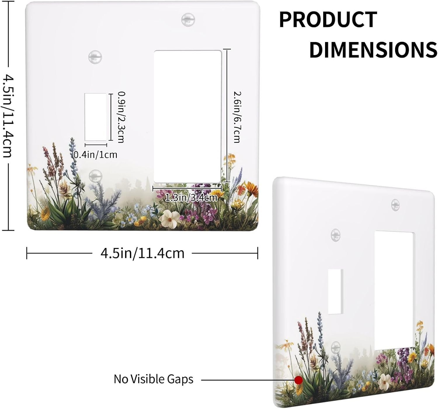 Outlet Covers White Background Colorful Flowers Plants Green Leaves 1 Toggle 1 Rocker Combo Light Switch Cover Plate Decorative Switch Plate Covers Electrical Wall Plate for Bedroom Home Decor