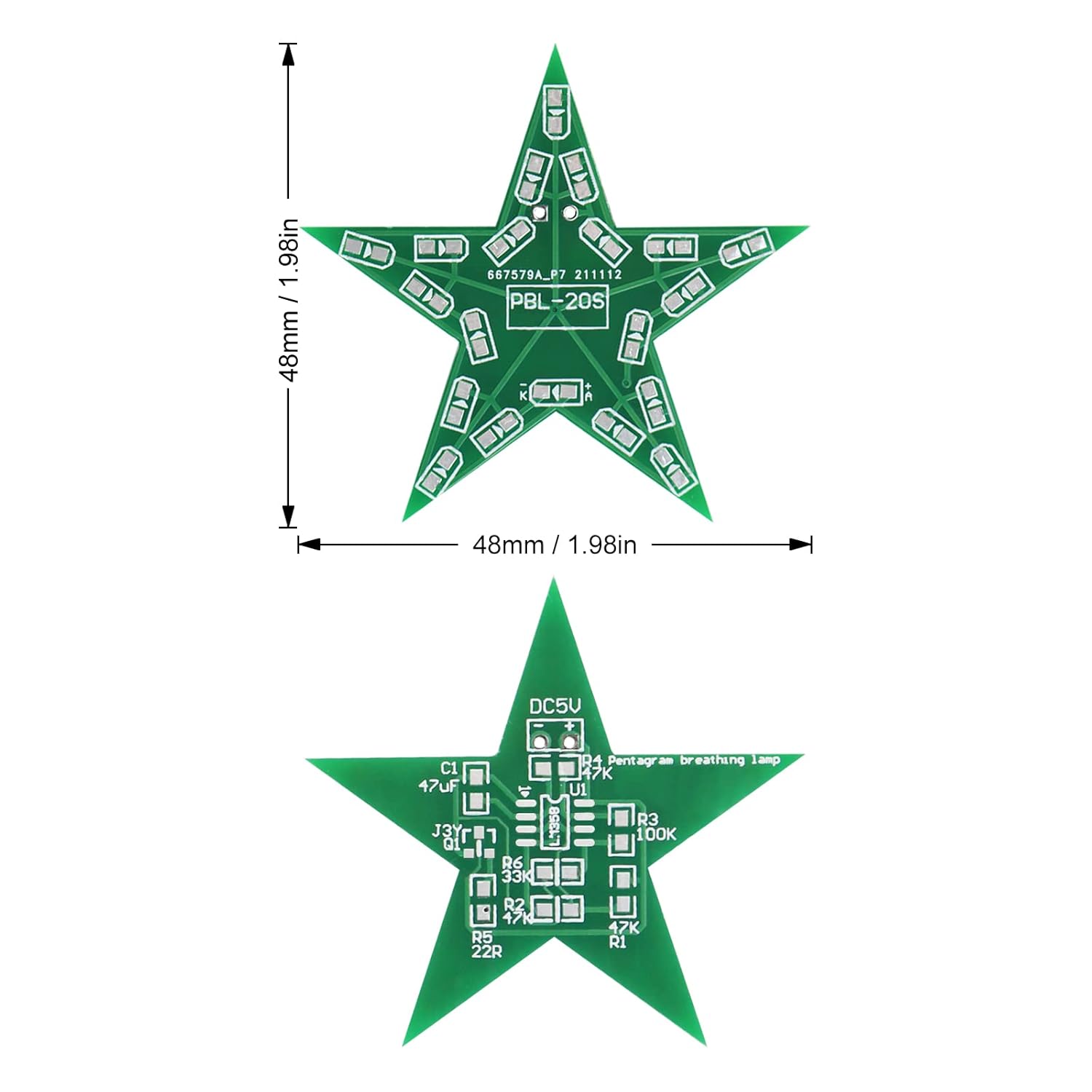 Soldering Practice Kit DIY Five Pointed Star Shaped Green LED Breathing Light SMD Electronics Projects Learn How to Solder(03XX02)