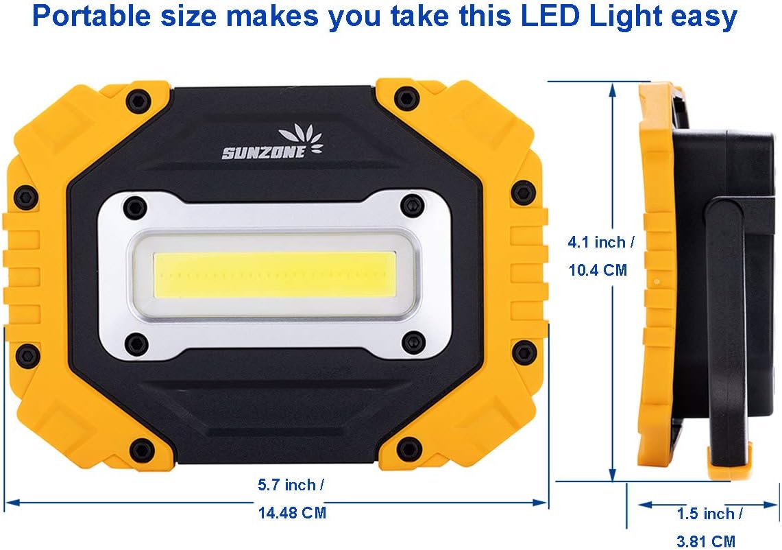 Sunzone Portable LED Work Light,AA Battery Powered Flood Lights,Super Bright Workshop Job Site Lighting for Camping, Hiking, Fishing, Car Repair with Emergency SOS Mode (2 Pack)