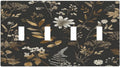Light Switch Covers Black Gold Floral Dark Leaves Vintage Flowers Quad Toggle Electrical Faceplate 4 Gang Wall Plate Decorative Switch Plates for Bed Room Home Decor
