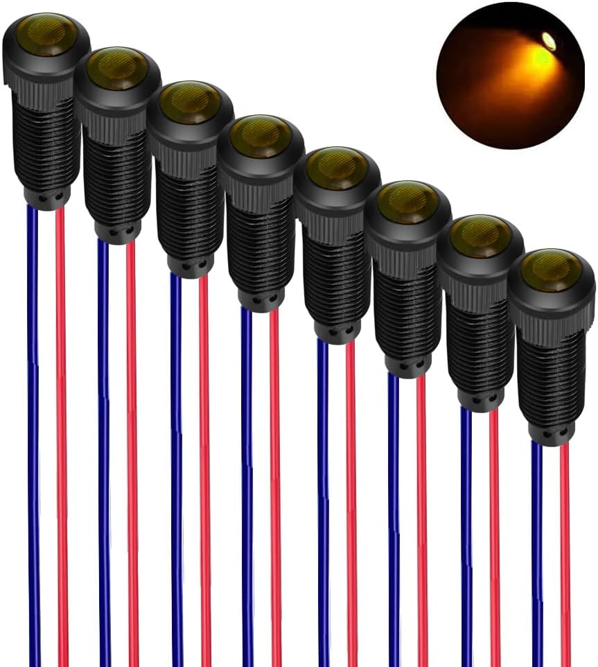 8pcs Yellow Indicator Pilot Light 110VAC Mounting Hole Size 8mm(Flame Retardant Plastic Shell)