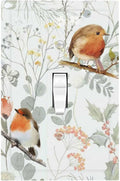 Decorative Light Switch Cover Red Floral Berries Colorful Bird Plant 1 Gang Single Toggle Device Electrical Faceplate Switchplates Decorator Outlet Wall Plate For Bed Room Living Room