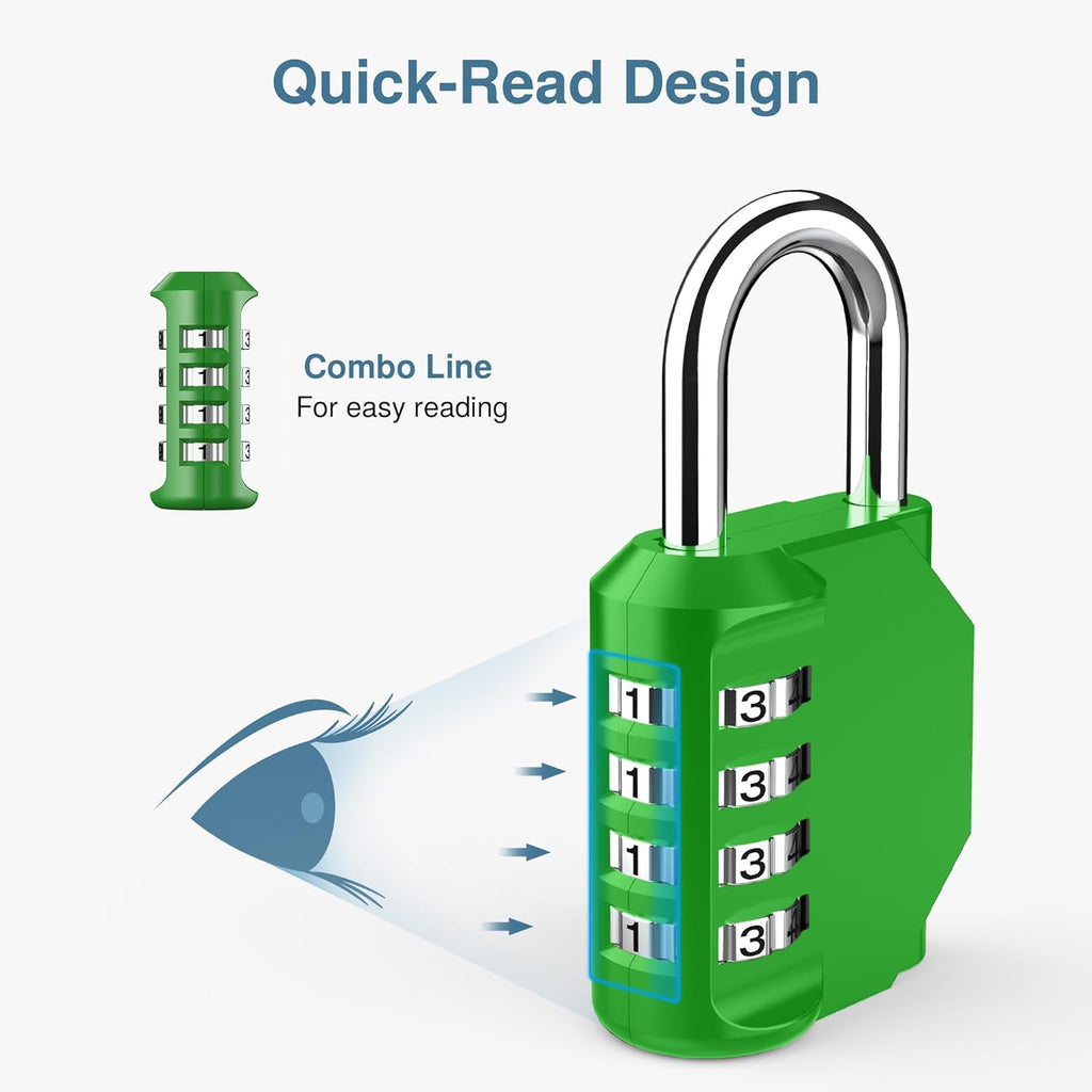 Puroma 1 Pack Combination Lock for Locker 4 Digit Outdoor Waterproof Padlock for School, Gym, Sports, Fence, Toolbox, Gate, Case, Outdoor, Hasp Storage, Cabinets (Green)